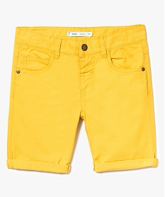 GEMO Bermuda garçon en coton twill uni à revers Jaune