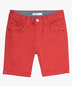 bermuda garcon en coton twill uni a revers rouge7455401_1