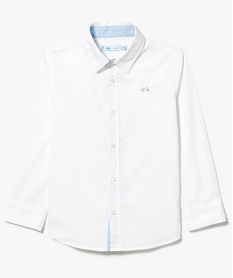 GEMO Chemise garçon popeline unie avec broderie niveau poitrine Blanc