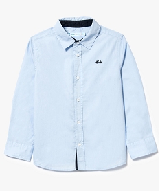 GEMO Chemise garçon popeline unie avec broderie niveau poitrine Bleu