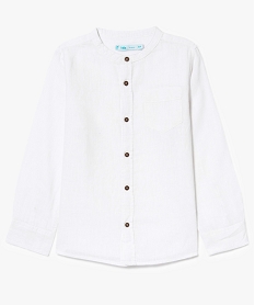 chemise garcon a col mao en coton et lin blanc7457101_1
