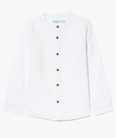 GEMO Chemise garçon à col mao en coton et lin Blanc