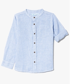 GEMO Chemise garçon à col mao en coton et lin Bleu