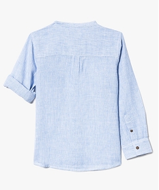 chemise garcon a col mao en coton et lin bleu7457201_2