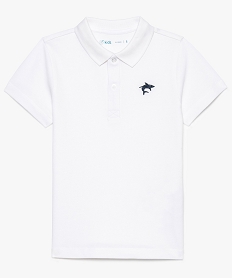 GEMO Polo garçon en coton piqué uni à manches courtes et broderie Blanc