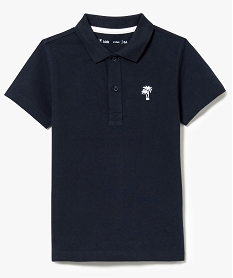 polo garcon en coton pique uni a manches courtes et broderie bleu polos7459901_1