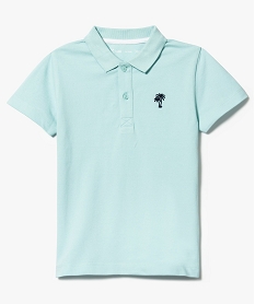 polo garcon en coton pique uni a manches courtes et broderie vert7460001_1