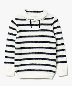 GEMO Tricot rayé avec col châle blanc vif
