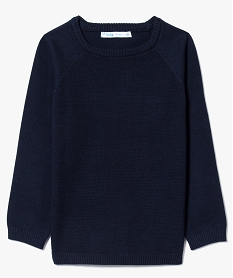 pull garcon uni avec maille fantaisie sur le devant bleu7461301_1