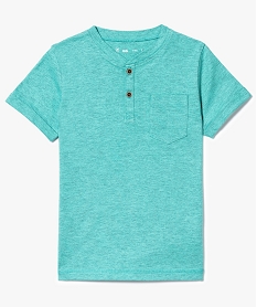 GEMO Tee-shirt chiné à manches courtes et col tunisien Vert