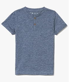 GEMO Tee-shirt chiné à manches courtes et col tunisien bleu chine