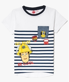 tee-shirt manches courtes a rayures - sam le pompier imprime7465901_1