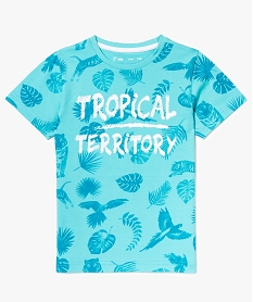 GEMO Tee-shirt manches courtes avec motifs tropicaux Bleu