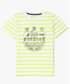 GEMO Tee-shirt à rayures fluo imprimé bleu chine