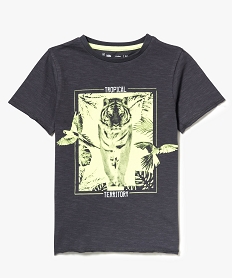 tee-shirt souple imprime tropical fluo gris7468001_1