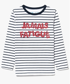 GEMO Tee-shirt rayé à manches longues avec inscription sur lavant Bleu