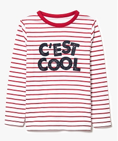GEMO Tee-shirt rayé à manches longues avec inscription sur lavant Rouge
