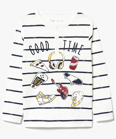 GEMO Tee-shirt à manches longues rayé avec motifs sur lavant Beige