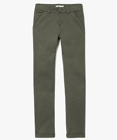 GEMO Pantalon garçon chino slim stretch à revers Vert