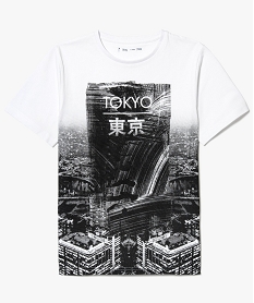 GEMO Tee-shirt bicolore imprimé Tokyo Blanc