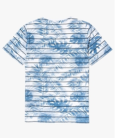 tee-shirt coton raye avec motif feuillage blanc7486301_2