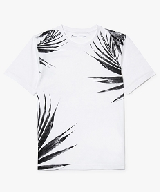 GEMO Tee-shirt manches courtes bicolore motif palmes Blanc