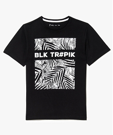 tee-shirt manches courtes imprime tropical contrastant noir7487401_1