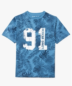 tee-shirt manches courtes motif palmes ton sur ton bleu7487601_1