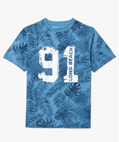 GEMO Tee-shirt manches courtes motif palmes ton sur ton Bleu