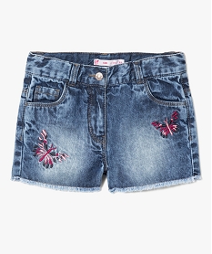short en jean a franges avec papillons brodes gris shorts7494101_1