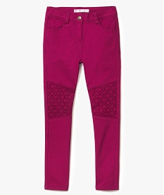 GEMO Pantalon fille slim avec empiècements en broderie anglaise Rose