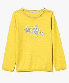 GEMO Pull avec motifs pailletés sur lavant et col roulotté Jaune