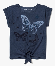 GEMO Tee-shirt noué devant motifs papillons et étoiles Bleu