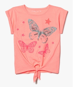 tee-shirt noue devant motifs papillons et etoiles rose tee-shirts7509201_1