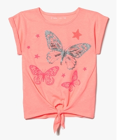 GEMO Tee-shirt noué devant motifs papillons et étoiles Rose