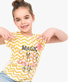 GEMO Tee-shirt à manches courtes avec motifs et sequins brodés Jaune