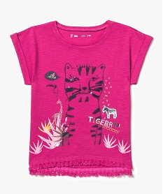 tee-shirt loose avec bas frange rose7510701_1