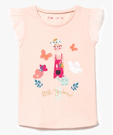 tee-shirt a motifs fleuris et petites manches en tulle rose tee-shirts7510901_1