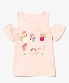 GEMO Tee-shirt à motifs pailletés avec épaules dénudées Rose