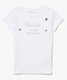 tee-shirt a manches courtes et inscription pailletee blanc7511201_1