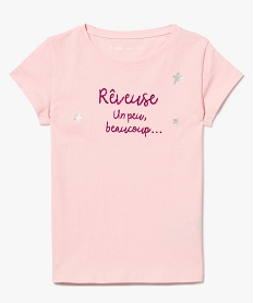 GEMO Tee-shirt à manches courtes et inscription pailletée Rose