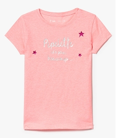 tee-shirt a manches courtes et inscription pailletee rose7511501_1