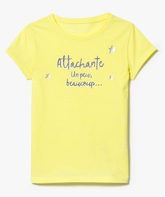 tee-shirt a manches courtes et inscription pailletee jaune7511601_1