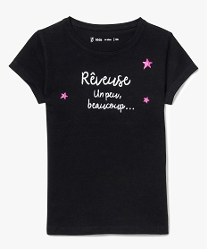 tee-shirt a manches courtes et inscription pailletee noir7511901_1