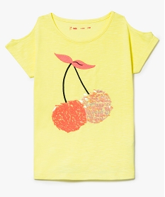 tee-shirt a epaules denudees avec broderie de sequins jaune tee-shirts7512201_1