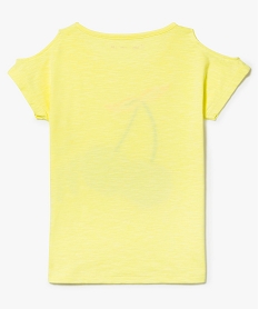 tee-shirt a epaules denudees avec broderie de sequins jaune7512201_2