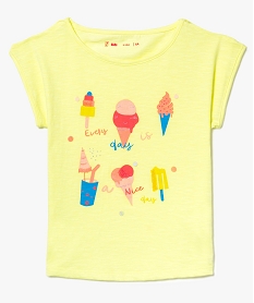 tee-shirt ample imprime avec epaules denudees jaune7514301_1