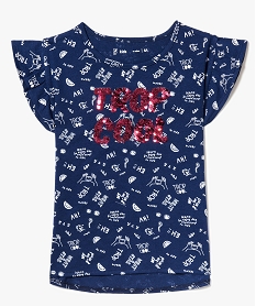 tee-shirt a manches volantees et motifs bleu7514901_1