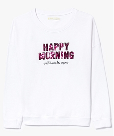 GEMO Sweat avec inscription en sequins magiques blanc vif