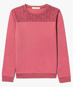GEMO Sweat en molleton fin décolleté dentelle rose standard